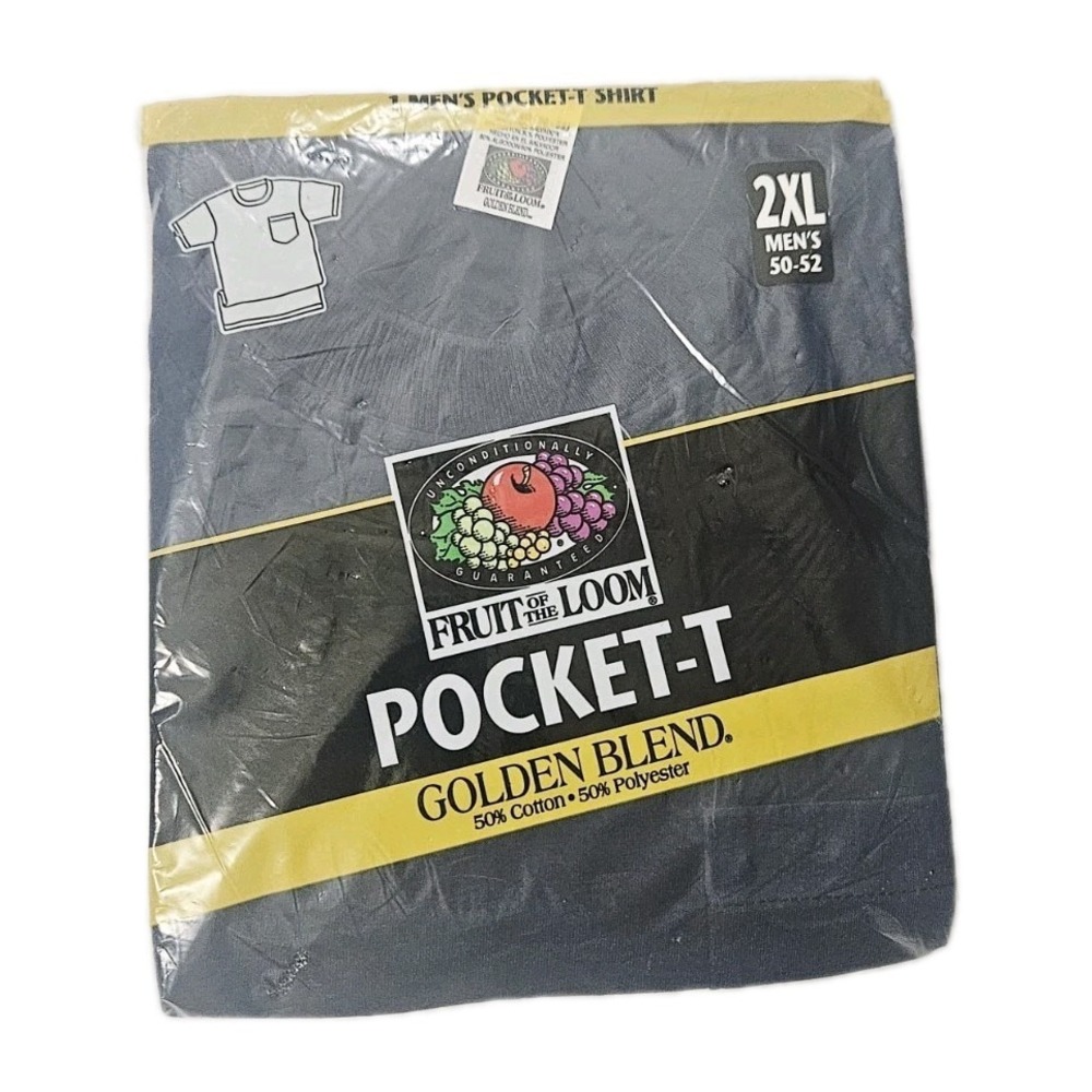 Vintage NOS Fruit of the Loom Golden Blend Pocket T-Shirt Navy 42-44 2XL #5290